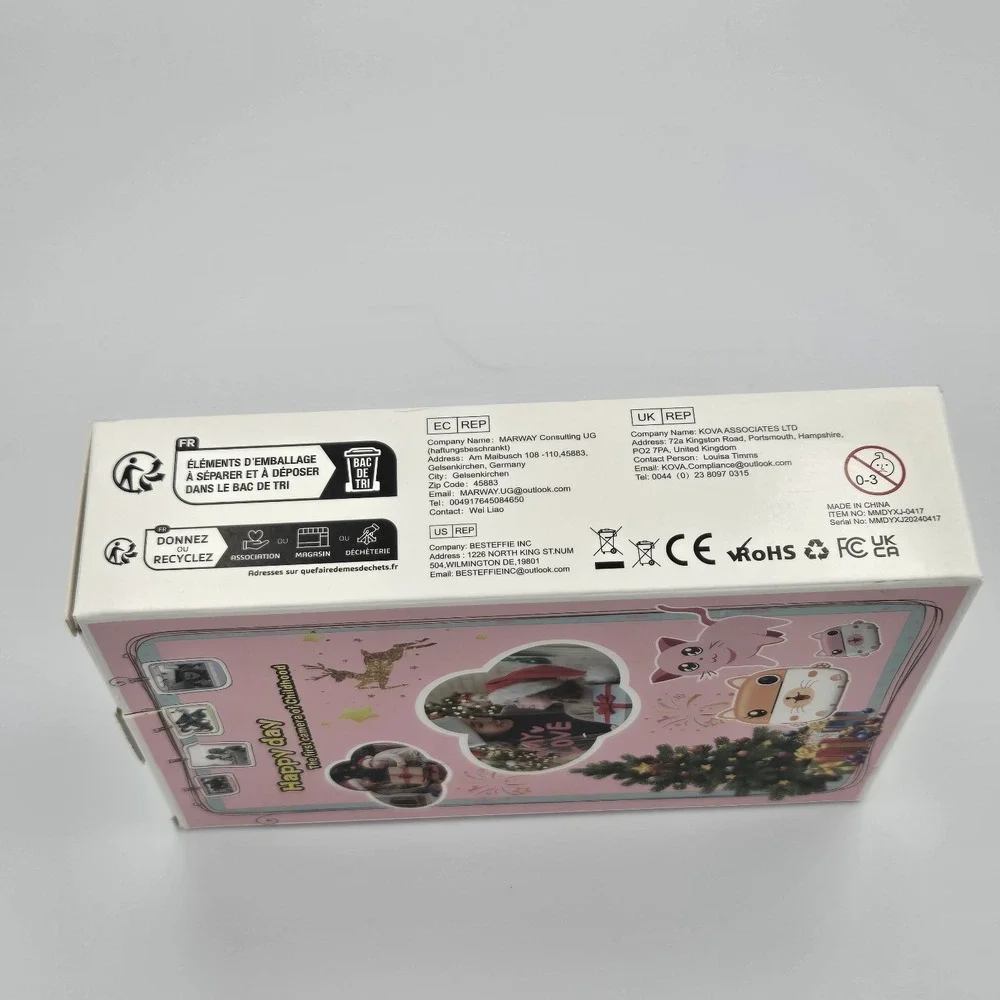 Instant Print Kids Digital Camera‎ & Video w/ Selfie Pink Cat 2.4 Screen & Paper